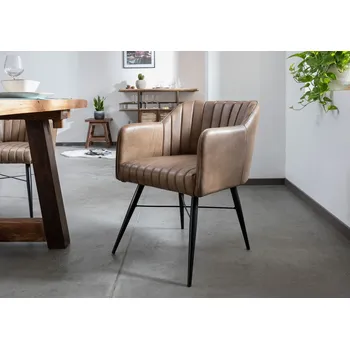 IRON LABEL Židle 54x68x78 cm, béžová , pravá kůže