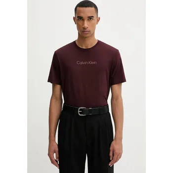 Bavlněné tričko Calvin Klein pánské, vínová barva, s potiskem, LV04LD230G 83X, vel. M