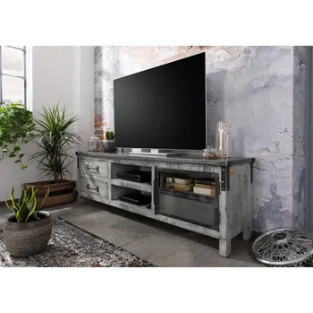 Televizní stolek STEEL TV stolek 190x40x60 cm, šedá lakovaná, mango