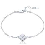 2242 MINET Stříbrný náramek čtyřlístek s bílou perletí