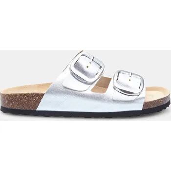 Dámské sandále Baťa kožené dámské letní footbed pantofle stříbrné, vel. 37