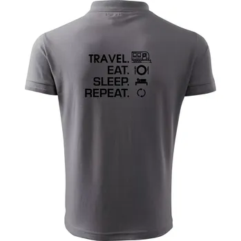 Pánská košile Eat sleep travel - Velký přívěs - Polokošile pánská Pique Polo 203 - 5XL ( Ocelově šedá )
