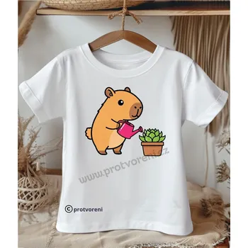 Trička s potiskem Tričko s potiskem, dětské, KAPYBARA - zahradník, 1 ks zvolte VELIKOST trička ZDE:: 5/6 let Beagle