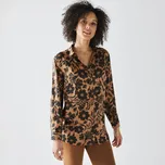 Dlouhá košile s potiskem květy, krep karamelová/černá 36