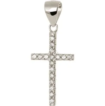 Přívěsek Stříbrný přívěšek křížek s čirými zirkony STRZ1204F