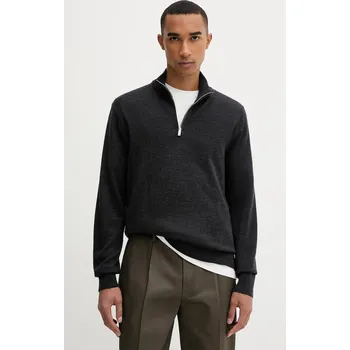 Pánský svetr Vlněný svetr Calvin Klein pánský, šedá barva, s pologolfem, LV04LD318G 90Y, vel. XS