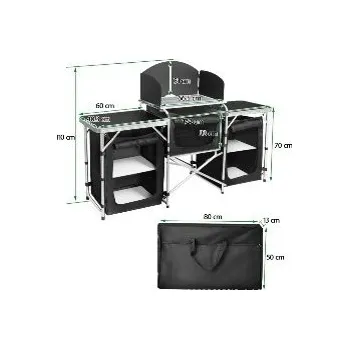 kempingový stůl Stůl kuchyňský na vaření kempingový se 2 skříňkami