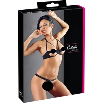 Dámské erotické prádlo Cottelli - Kovové kruhy podprsenka set (černý) - 85B/L