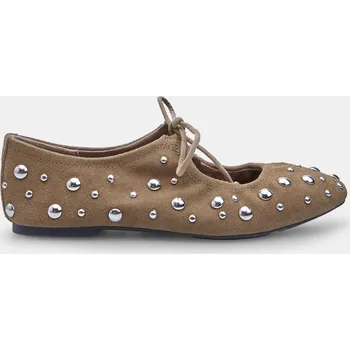 Dámské baleríny Baťa dámské baleríny z semiše s mašlí a cvočky béžové, vel. 37