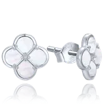 1492 MINET Stříbrné náušnice čtyřlístky s bílou perletí