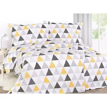 Povlečení Bavlněné povlečení - retro hořčicové trojúhelníky 140x200+70x90