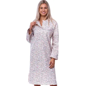 Dámská noční košile Světle žlutá květinová flanelová extra teplá noční košilka dámská - dlouhá 1DF0032 žlutá m