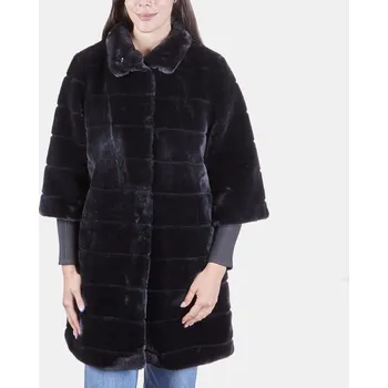 Dámský kožich Baťa textilní delší kožíšek s pletenými rukávy černé, vel. S