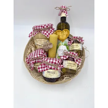 Dárkový potravinový koš Včelařství Thomayer - Medový dárkový koš varianta: IV