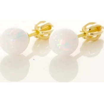 Náušnice Stříbrné zlacené náušnice pecičky opálová kulička bílá SVLE0783XH2G1SR