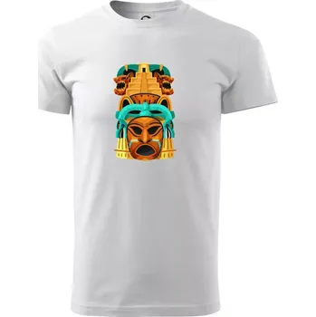 Pánské tričko Mayové maska s pyramidou - Triko extra velké (5-8XL) - 8XL ( Bílá )