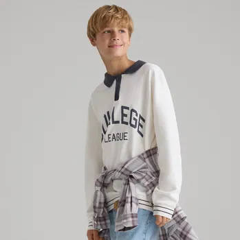 Chlapecká mikina Reserved - Bavlněné polo s dlouhými rukávy - krémová - 026FI-01X - 026FI-01X-158