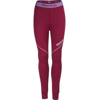 Dámské termo spodky Progress MW SDNZ dámské dlouhé merino spodky vínový melír Velikost: L
