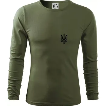 Pánské oblečení Ukrajina trojzubec prso - Triko s dlouhým rukávem FIT-T long sleeve - M ( Khaki )