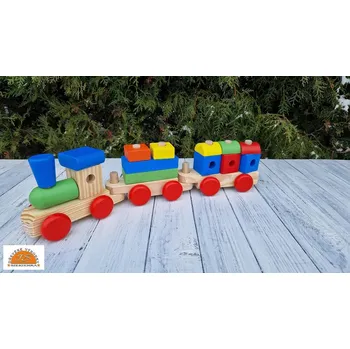 Vláček a vláčkodráha Dřevěný vláček s vagóny, velký