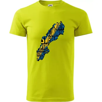 Pánské tričko Mapy - názvy měst - Švédsko - Klasické pánské triko vyšší gramáže - L ( Limetková )