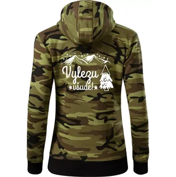 Dámská mikina Vylezu všude - hory - Dámská mikina trendy zipper s kapucí - XS ( Zelený maskáč )