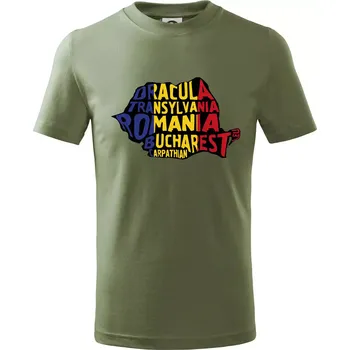 Chlapecké oblečení Mapy - názvy měst - Rumunsko - Tričko dětské bavlněné - 98 cm / 2 roky ( Khaki )
