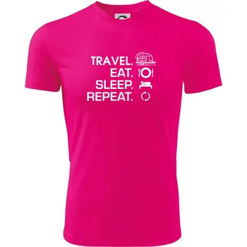Eat sleep travel - Malý přívěs - Dětské triko sportovní (dresovina) - 146 cm/10 let ( Neon Pink )