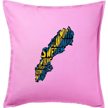 Polštář Mapy - názvy měst - Švédsko - Polštář 50x50 - 50x50 - Pouze potah ( Růžová )