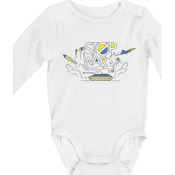 Kojenecký body Stop war - Ukrajinské barvy - Body kojenecké s dlouhým rukávem - Dlouhý r. do 3 měs ( Bílá )
