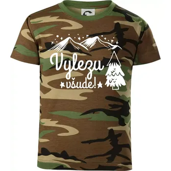 Chlapecké tričko Vylezu všude - hory - Dětské maskáčové triko - 104-110cm / 3-4 roky ( Hnědý maskáč )