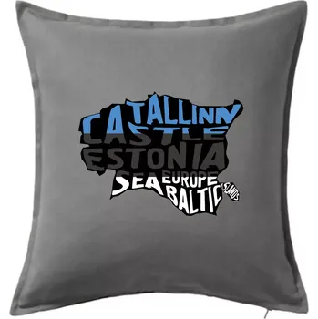 Polštář Mapy - názvy měst - Estonsko - Polštář 50x50 - 50x50 - Včetně výplně ( Tmavě šedý melír )
