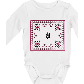 Ukrajina Folklórní čtverec - Body kojenecké s dlouhým rukávem - Dlouhý r. do 3 měs ( Bílá )