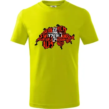 Mapy - názvy měst - Švýcarsko - Tričko dětské bavlněné - 98 cm / 2 roky ( Limetková )