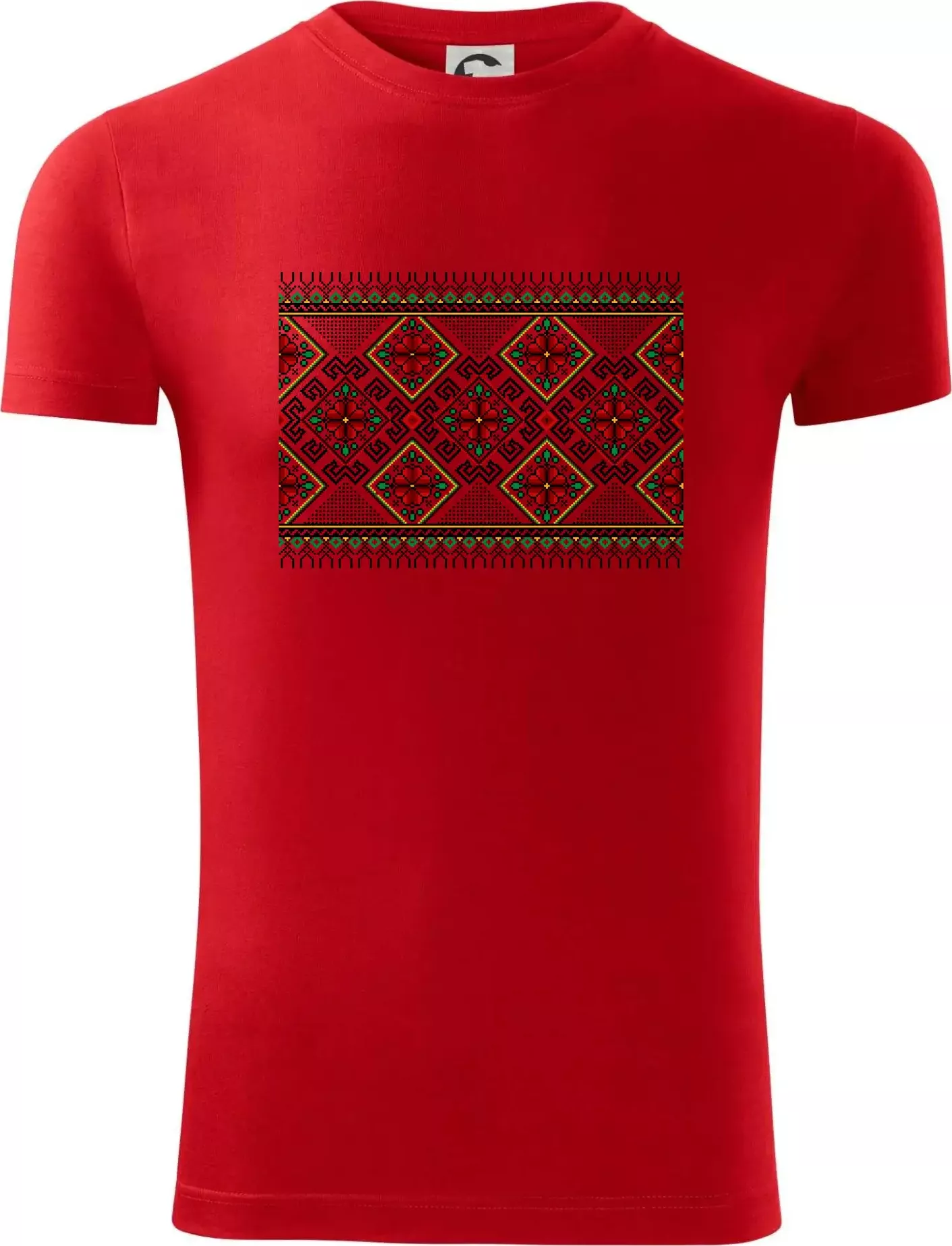 Ukrajinský vzor - Červeno Zelený - Viper FIT - Pánské zúžené tričko - S ( Červená )