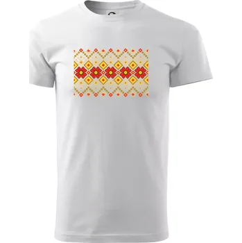 Pánské tričko Ukrajinský vzor - Červené květiny - Triko extra velké (5-8XL) - 8XL ( Bílá )