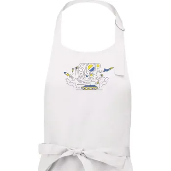 Kuchyňská zástěra Stop war - Ukrajinské barvy - Dámská zástěra na vaření - Univerzální velikost ( Bílá )