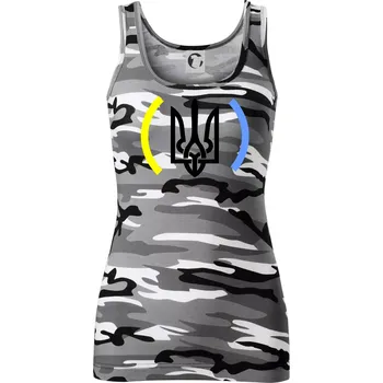 Dámské tričko Ukrajina trojzubec s barvami - Dámské Maskáčové tílko - 2XL ( Šedý maskáč )