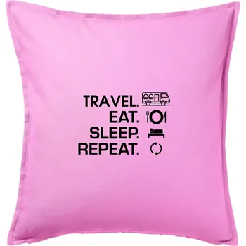 Polštář Eat sleep travel - Van - Polštář 50x50 - 50x50 - Pouze potah ( Růžová )
