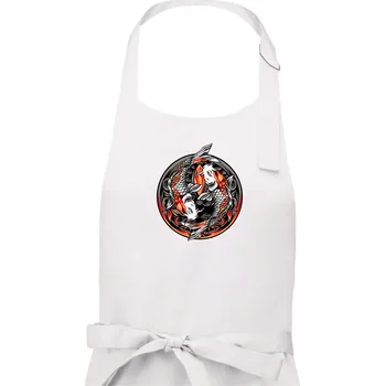 Kuchyňská zástěra Yin & Yang Koi kapr - oranžový - Dámská zástěra na vaření - Univerzální velikost ( Bílá )