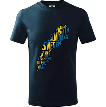 Chlapecké tričko Mapy - názvy měst - Švédsko - Tričko dětské bavlněné - 98 cm / 2 roky ( Námořní modrá (velmi tmavá - téměř černá) )