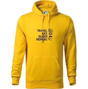 Pánská mikina Eat sleep travel - Malý přívěs - Mikina pánská Cape s kapucí - M ( Žlutá )