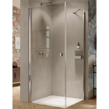 Hüppe Solva - Křídlové dveře 2000x900 mm, upevnění vlevo, stříbrná lesklá, čiré sklo a Anti-Plaque S20102.092.322