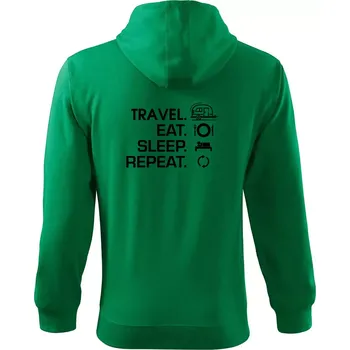 Pánská mikina Eat sleep travel - Malý přívěs - Mikina s kapucí na zip trendy zipper - S ( Středně zelená )