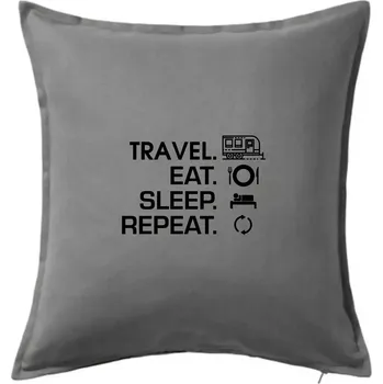 Polštář Eat sleep travel - Velký přívěs - Polštář 50x50 - 50x50 - Včetně výplně ( Tmavě šedý melír )