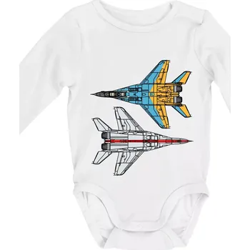 Mig 29 Fulcrum ze spoda a ze zhora - Body kojenecké s dlouhým rukávem - Dlouhý r. 3-6 měs ( Bílá )
