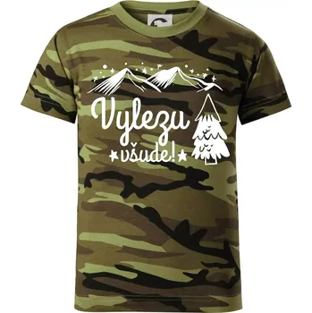 Vylezu všude - hory - Dětské maskáčové triko - 146 cm/10 let ( Zelený maskáč )