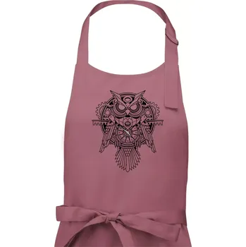 Kuchyňská zástěra Steampunk sova černobílá - Pánská zástěra na vaření - Univerzální velikost ( Starorůžová )
