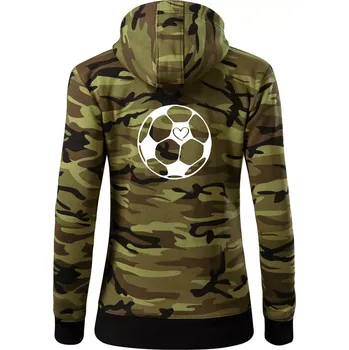 Dámská mikina I love fotbal míč - Dámská mikina trendy zipper s kapucí - S ( Zelený maskáč )