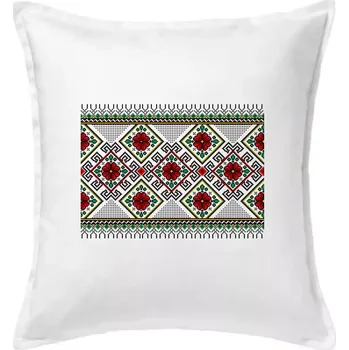 Polštář Ukrajinský vzor - Červeno Zelený - Polštář 50x50 - 50x50 - Pouze potah ( Bílá )